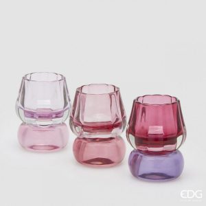 Edg Lysholder glass lilla/rosa